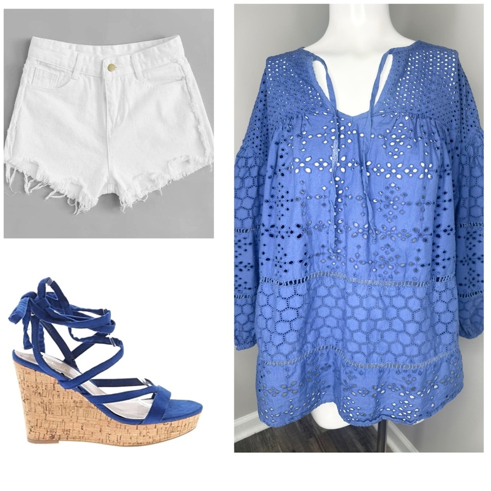 Ralph Lauren Blue Eyelet Blouse- PRELOVED- medium